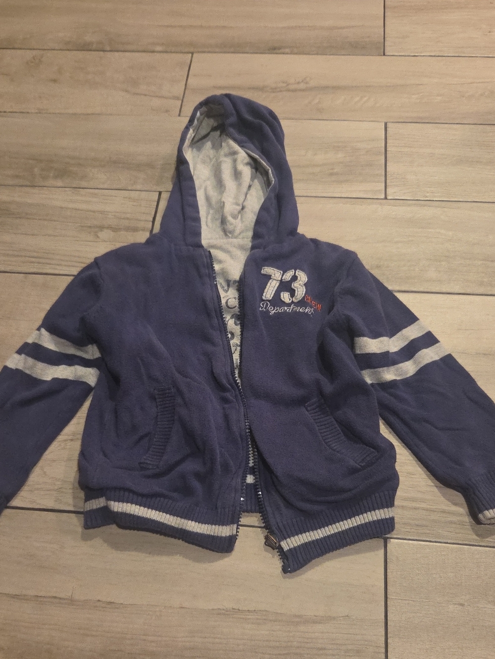 Kids Navy Hooded Reversible Sailing Crew Zip Hoodie
